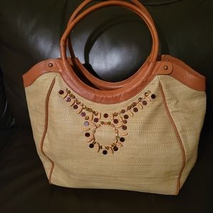 EUC Vintage Leather Trim Tote